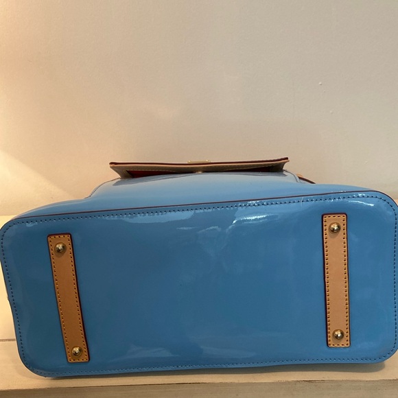 Dooney & Bourke Handbag Patent Leather Hobo Shoulder Denim Blue - Picture 6 of 16